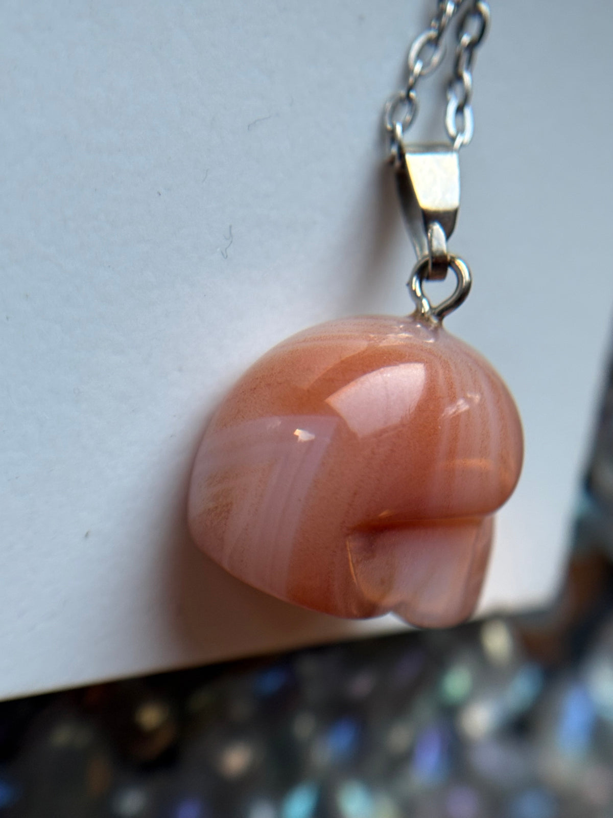Carnelian Agate Crystal Gemstone Skull Carving Necklace & Tumbled Stone Gift Set