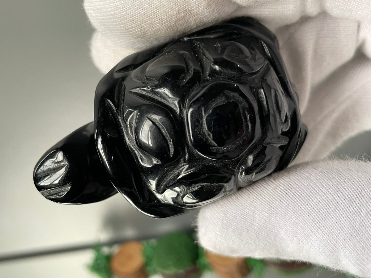 Black Obsidian Gemstone Crystal Turtle Animal Carving Large