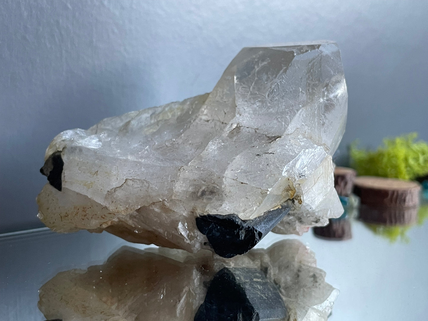 Quartz Black Tourmaline & Albite Rough Crystal Gemstone Mineral Specimen