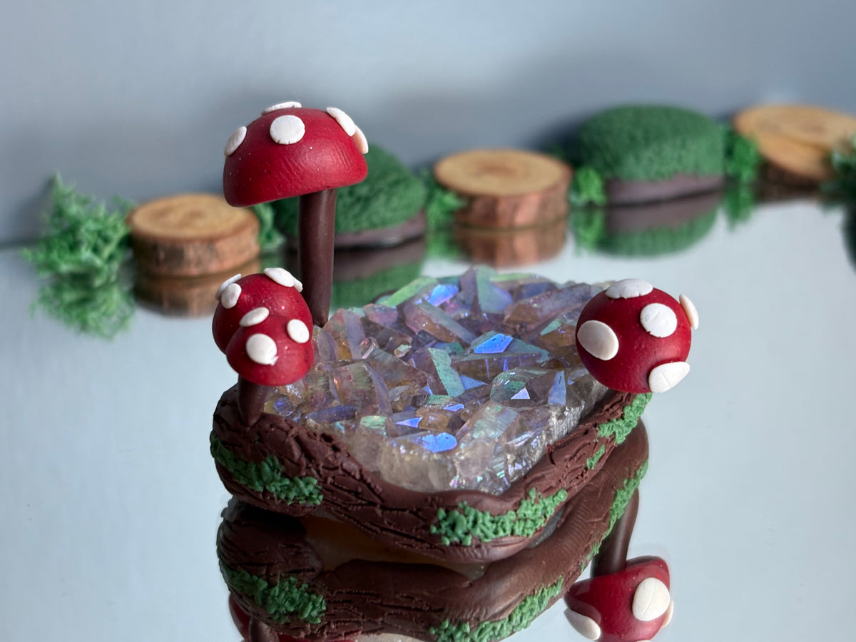 Aura Amethyst Crystal Gemstone Rectangular Cluster Mini Red Mushroom Garden (2)