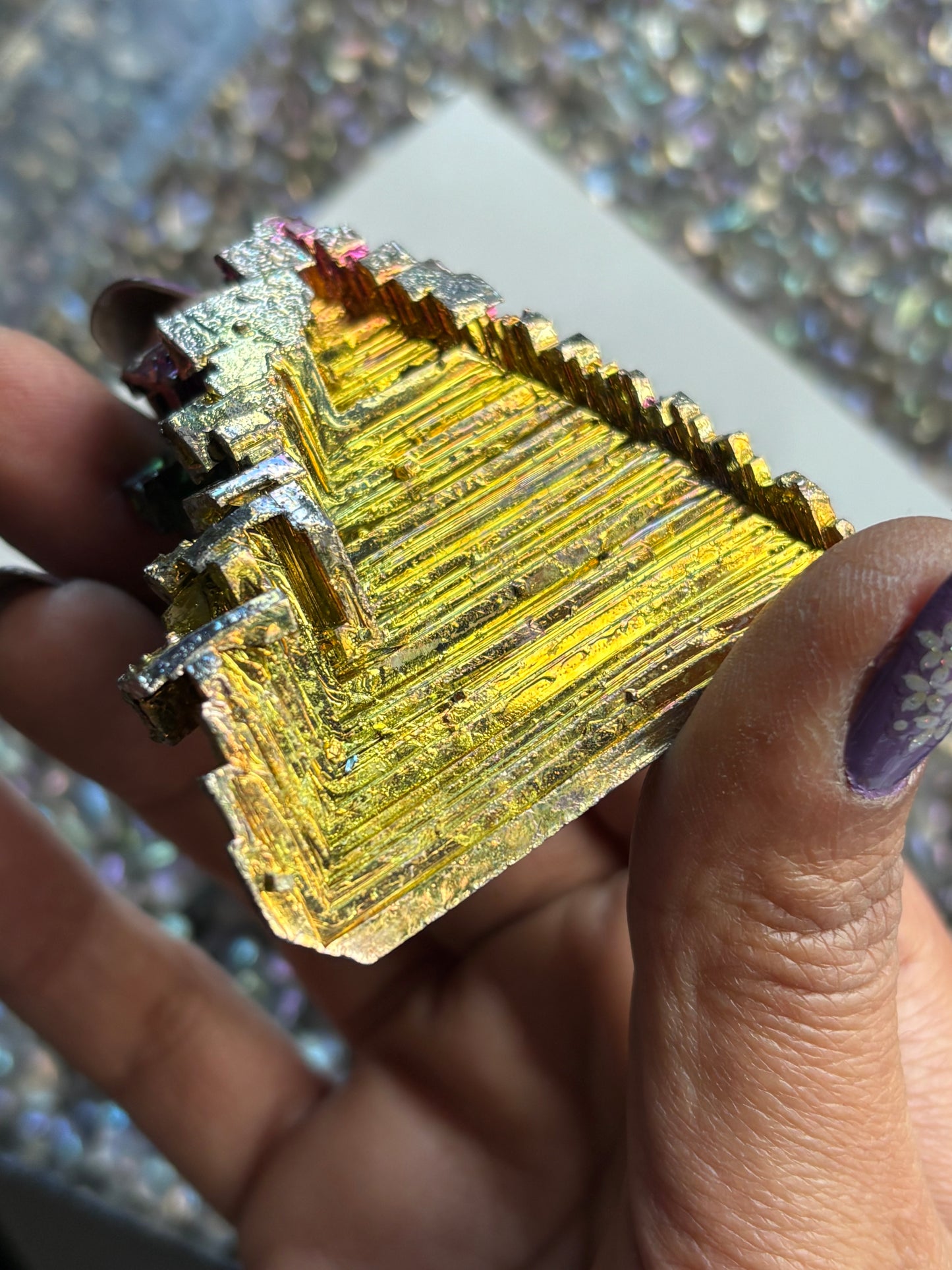 Rainbow Bismuth Crystal Specimen Metal Art - Large (4)