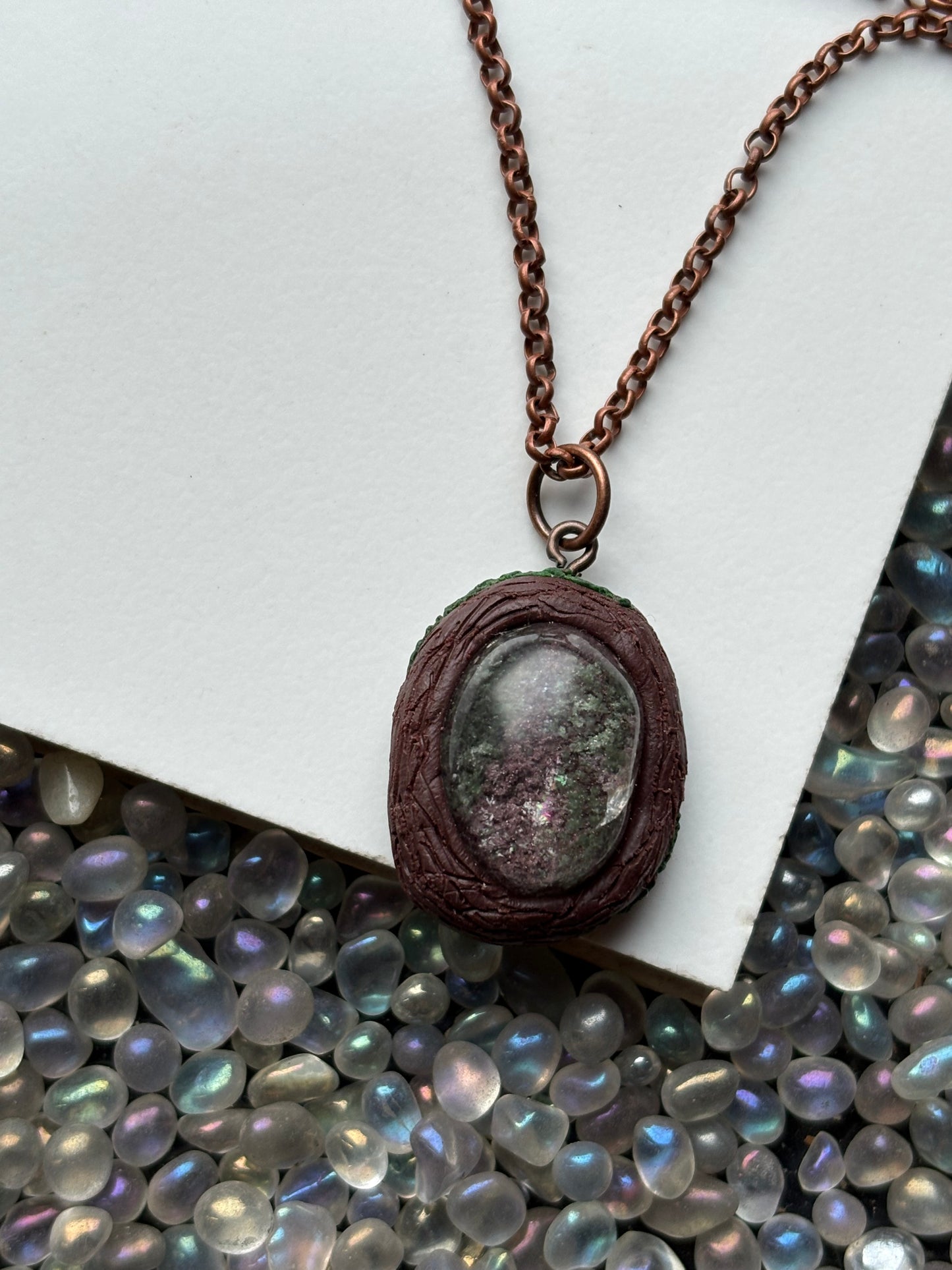 Rainbow Lodalite Garden Quartz Crystal Gemstone Oval Enchanted Forest Necklace (2)