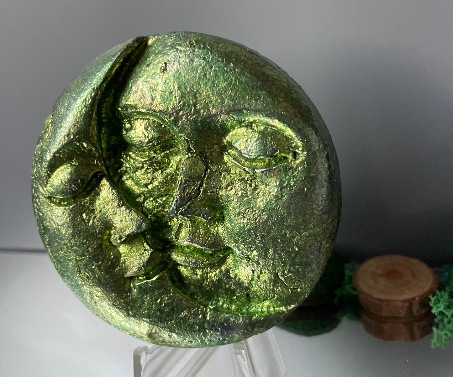 Green Bismuth Crystal Sun Moon Metal Art Sculpture