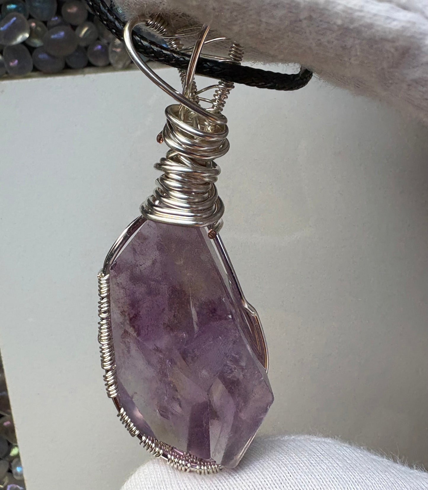 Ametrine Faceted Freeform Crystal Gemstone Silver Necklace (1)