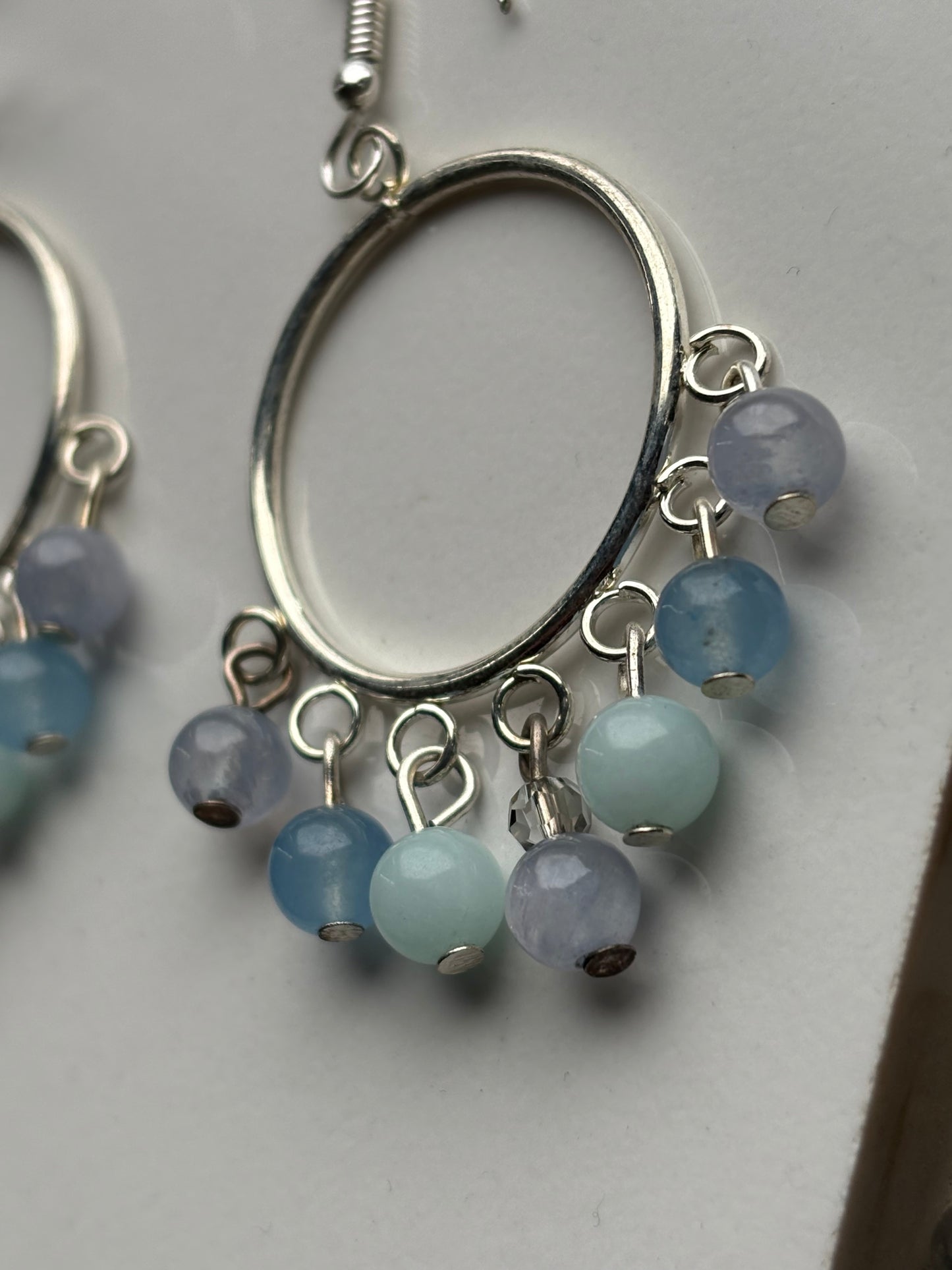 Pastel Quartz & Jade Gemstone silver hoop Chandelier Earrings