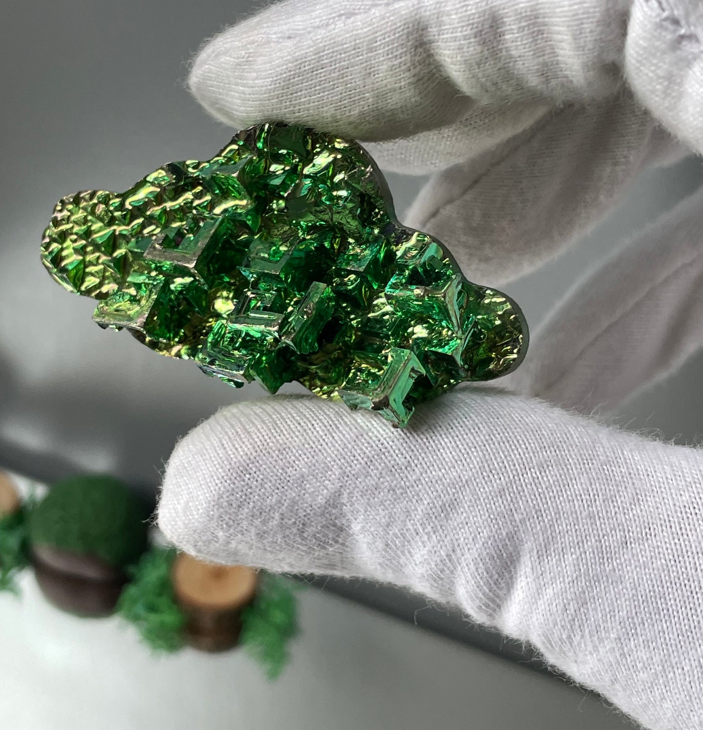 Green Bismuth Crystal Cloud Cut Out Metal Art