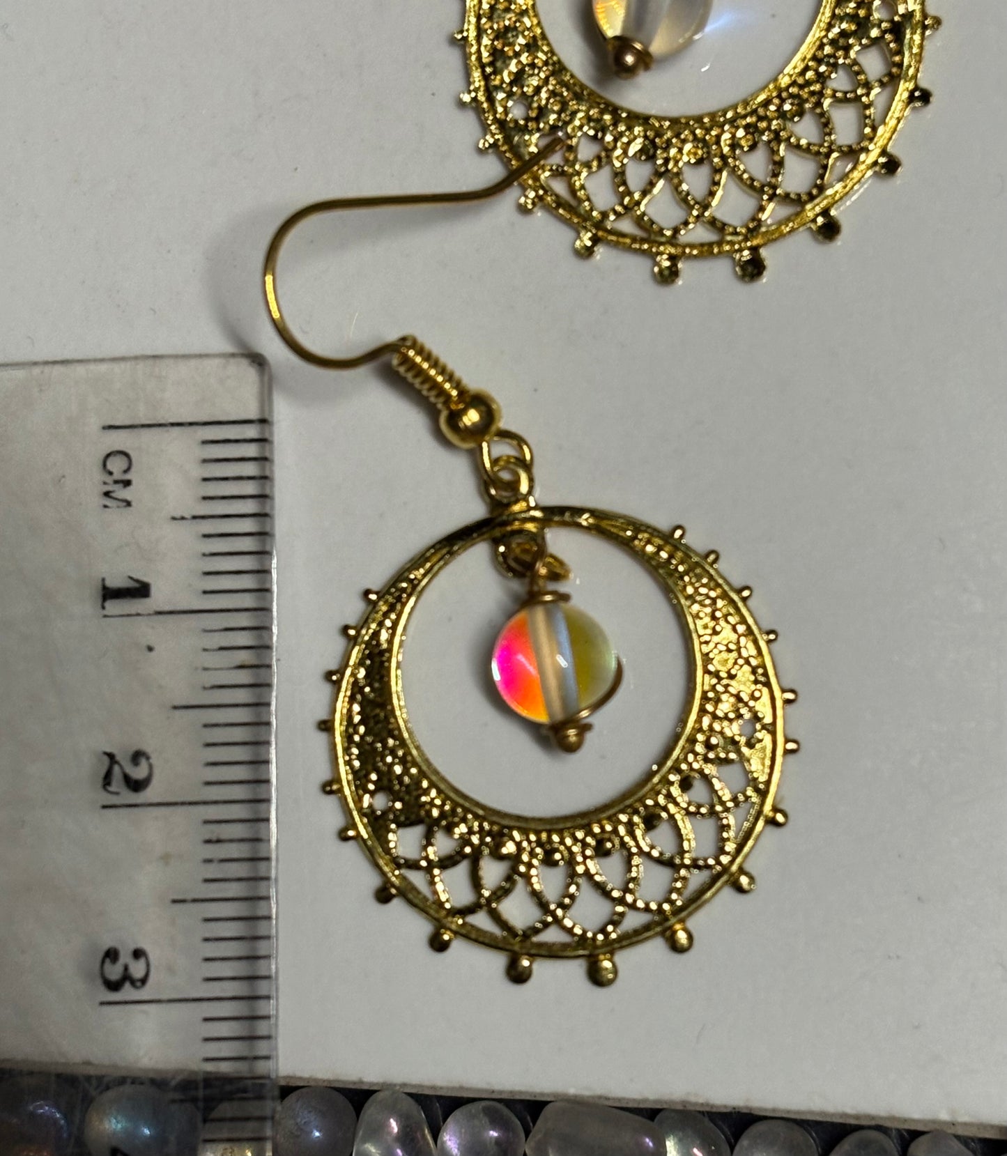 Angel Aura Quartz Crystal Gemstone Gold Filigree Hoop Earrings