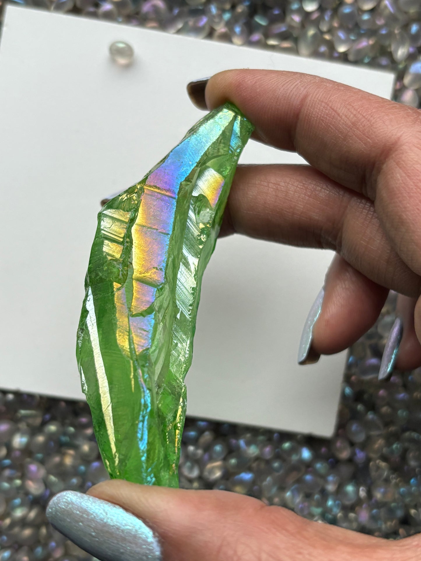 Green Aura Quartz Rough Gemstone Crystal Unicorn Tear - Large