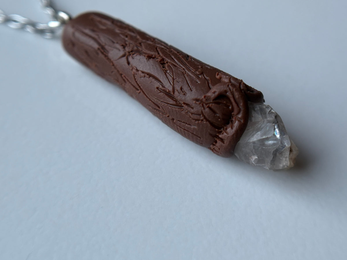Scottish Quartz Crystal Gemstone Clay Wooden Wand Necklace (6)