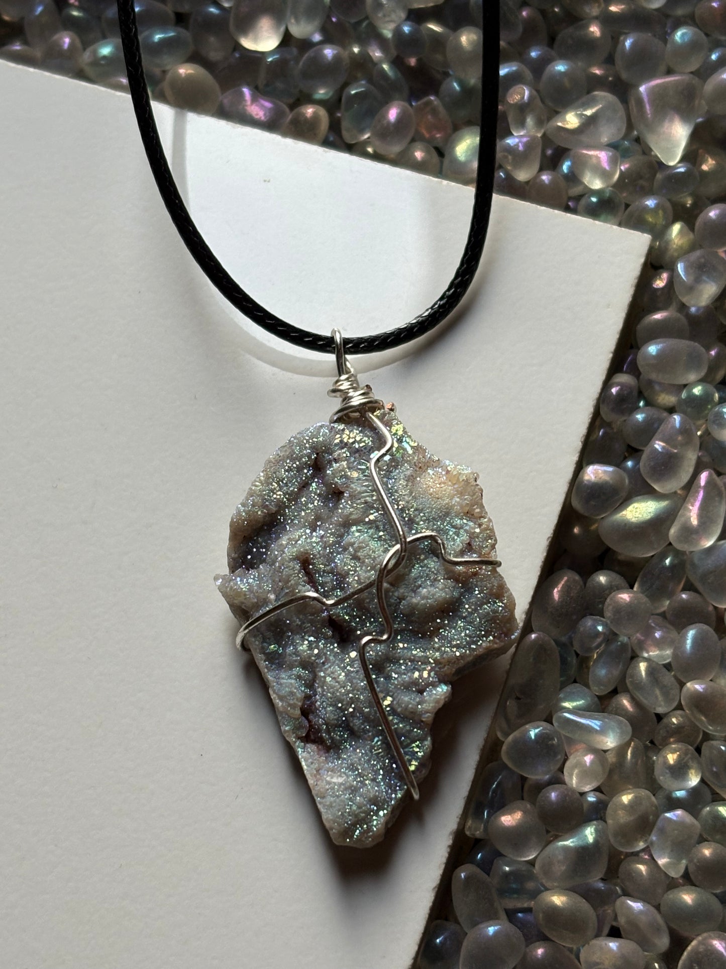 Aura Druzy Chalcedony Crystal Gemstone - Galaxy Slice - Necklace (1)