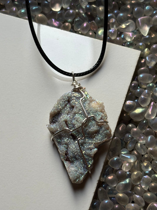 Aura Druzy Chalcedony Crystal Gemstone - Galaxy Slice - Necklace (1)
