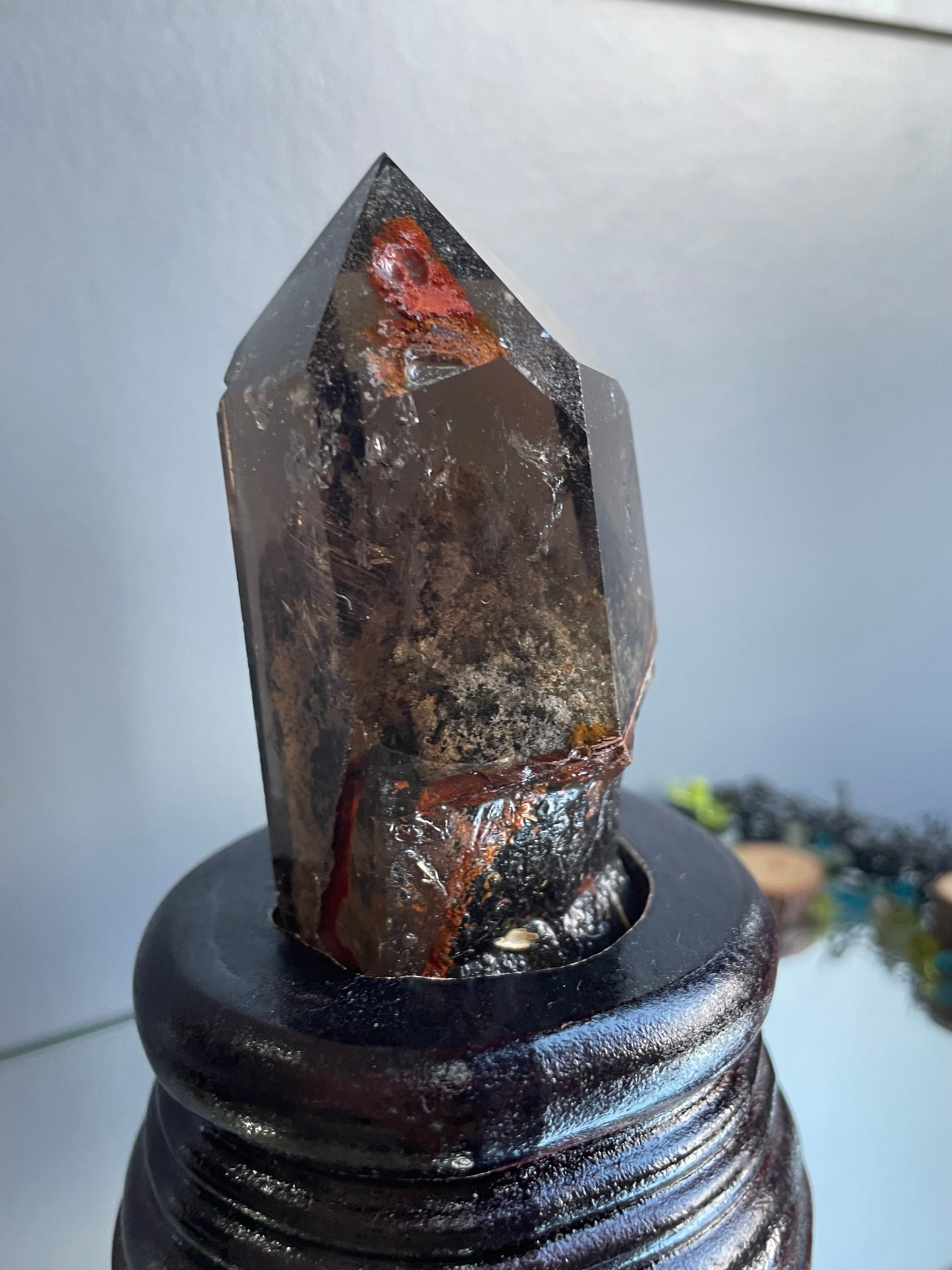 Smoky Hematite Rutile Garden Quartz Crystal Gemstone Tower Point