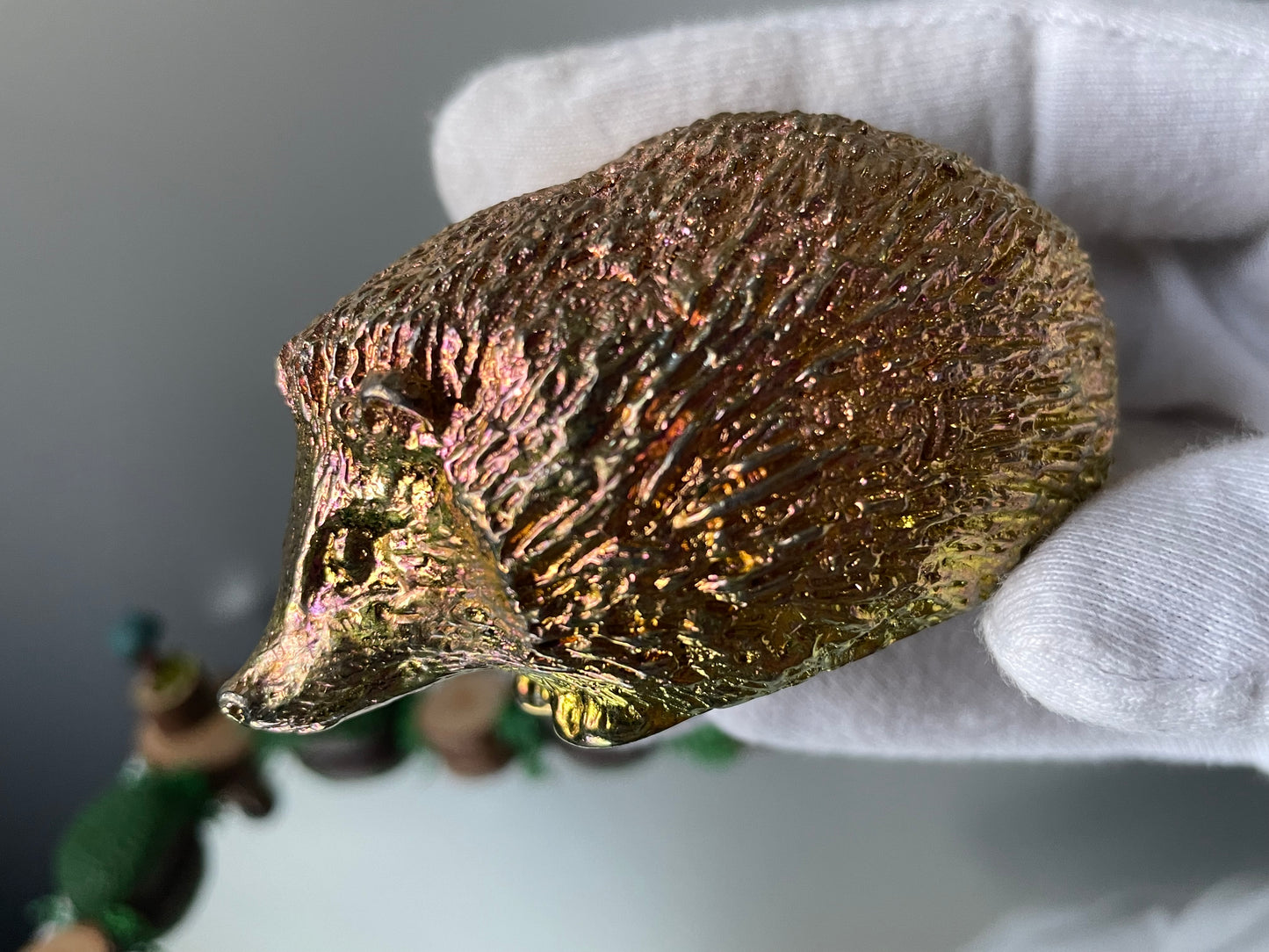 Peach Gold Bismuth Crystal Large Hedgehog Metal Art Sculpture