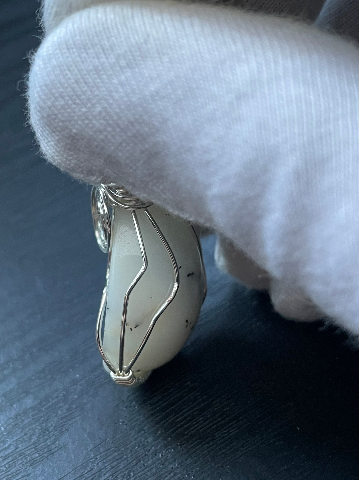 Dendritic Opal Agate Crystal Gemstone Wire Wrapped Necklace (2)