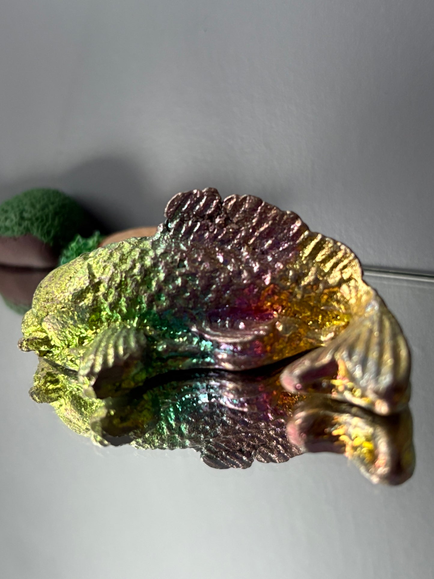 Rainbow Bismuth Crystal Small Kio Fish Metal Art Sculpture