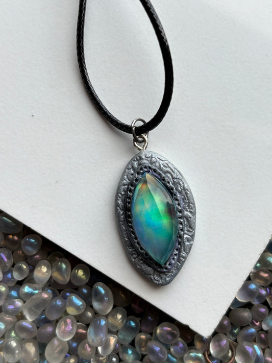Aurora Opal Doublet Crystal Gemstone - Silver Oval - Necklace