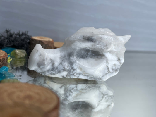 Howlite Dragon Skull Mini Crystal Gemstone Carving