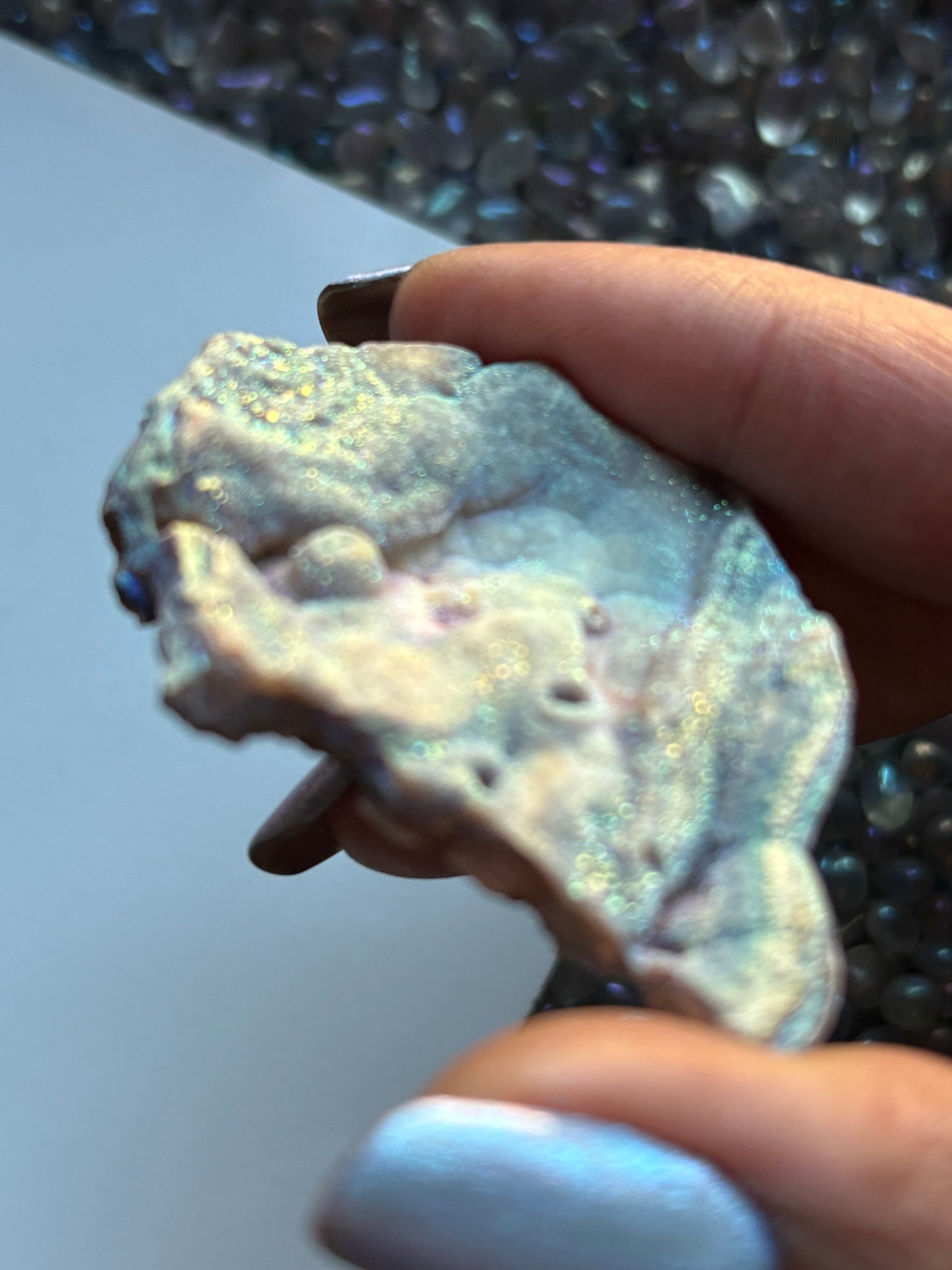 Blue Aura Druzy Chalcedony Crystal Gemstone Galaxy Slice (1)