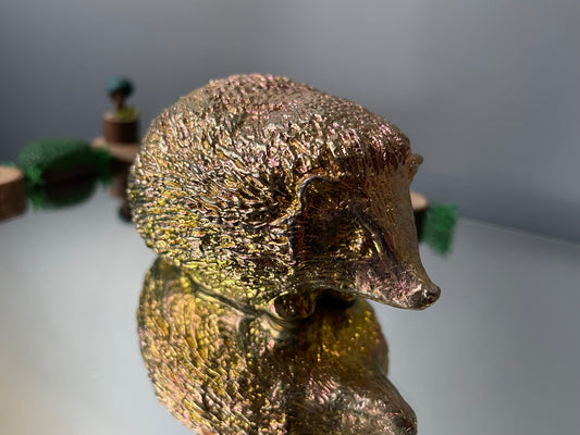 Peach Gold Bismuth Crystal Large Hedgehog Metal Art Sculpture