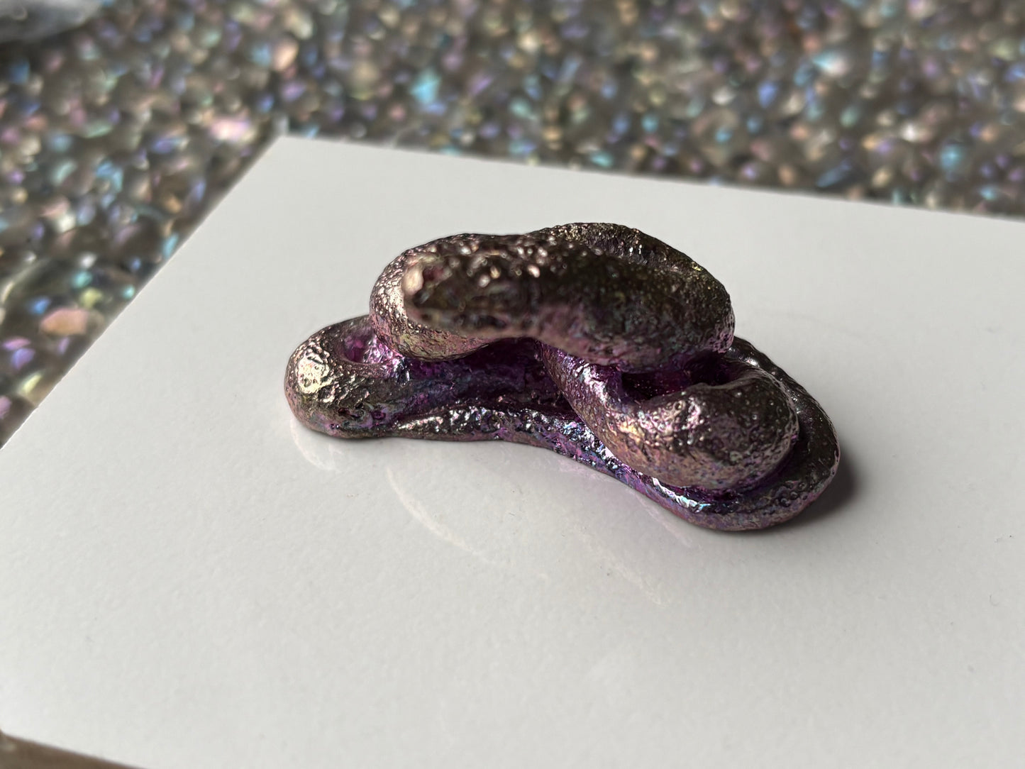Purple Bismuth Crystal Coil Snake Metal Art Sculpture
