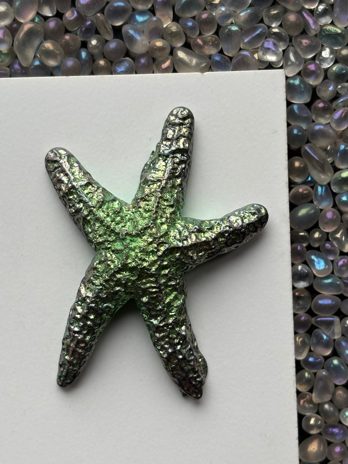 Green Bismuth Crystal Large Starfish Metal Art Sculpture
