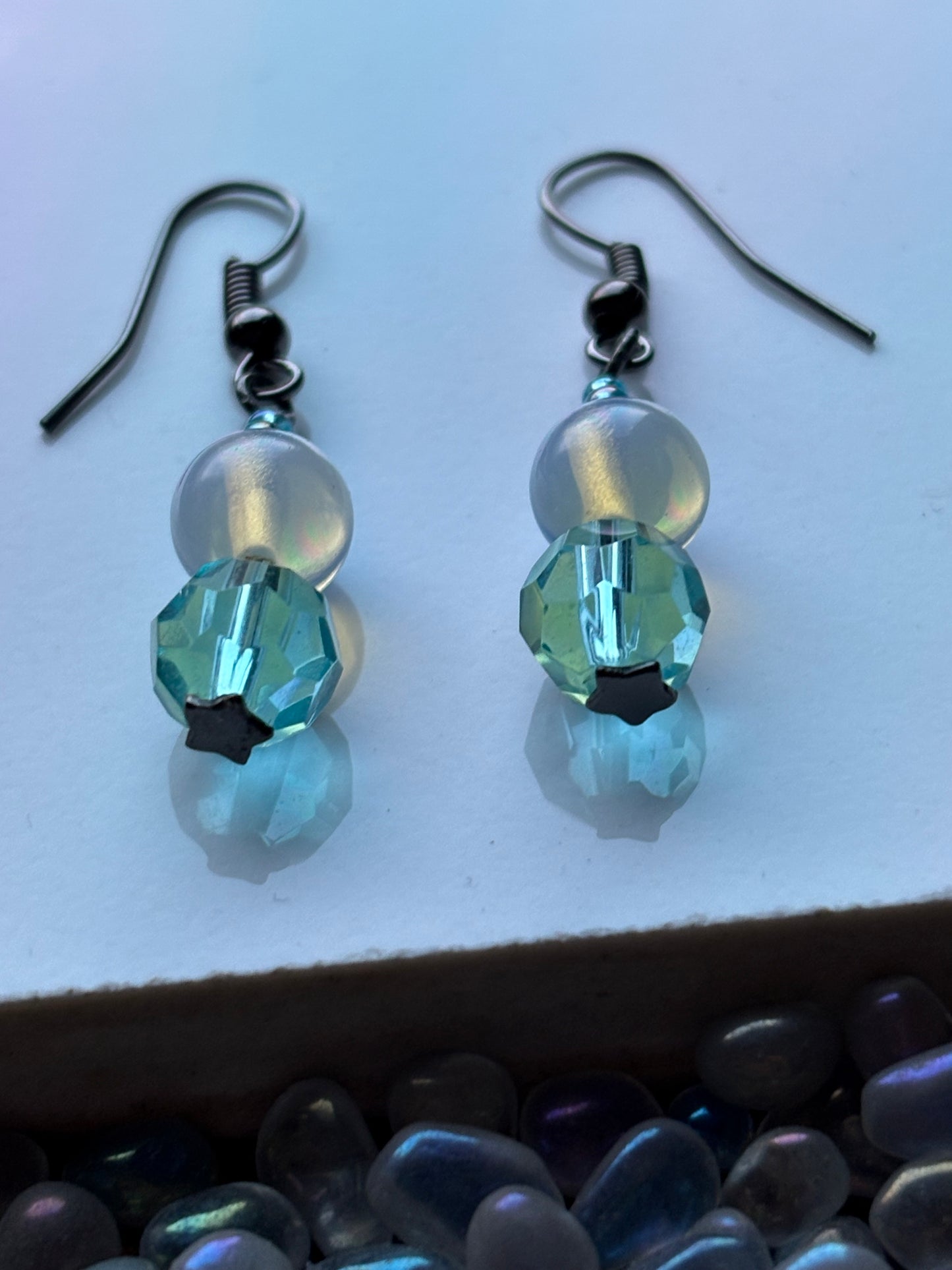 Opalite & Sky Blue Crystal Black Drop Earrings