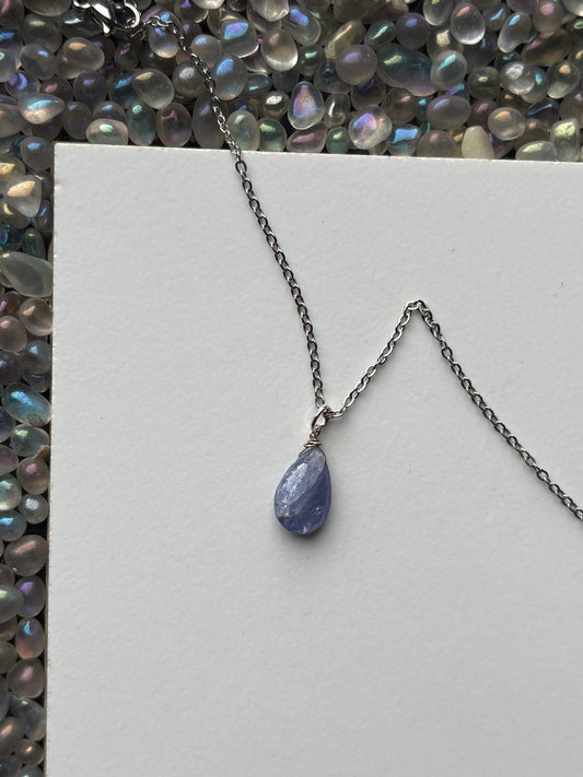 Tanzanite Faceted Drop Crystal Gemstone Necklace