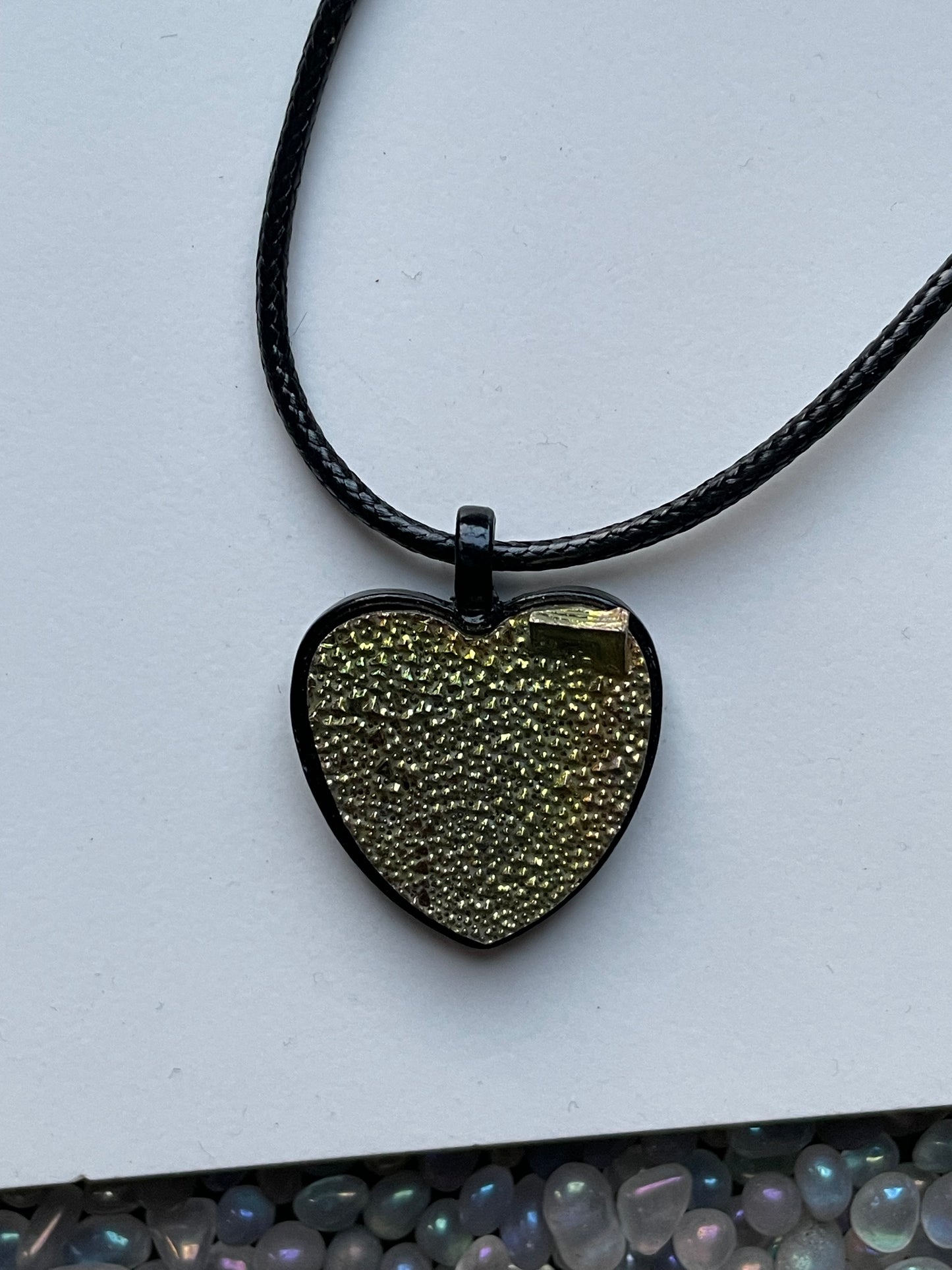 Lime Gold Bismuth Crystal Metal Art Cord Necklace HEART