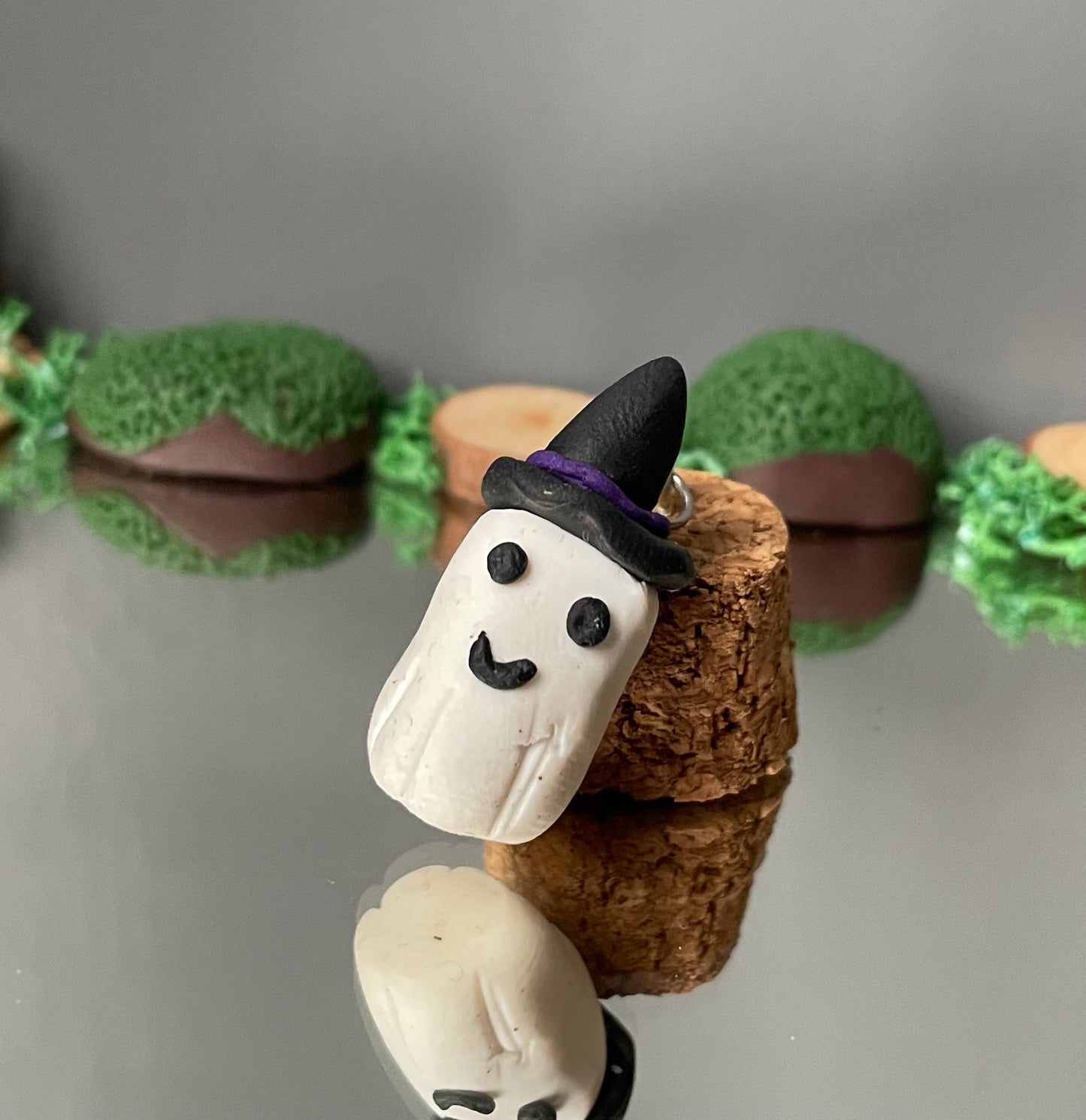 Floating Witchy Ghost In Garden Clay Glass Vial Art