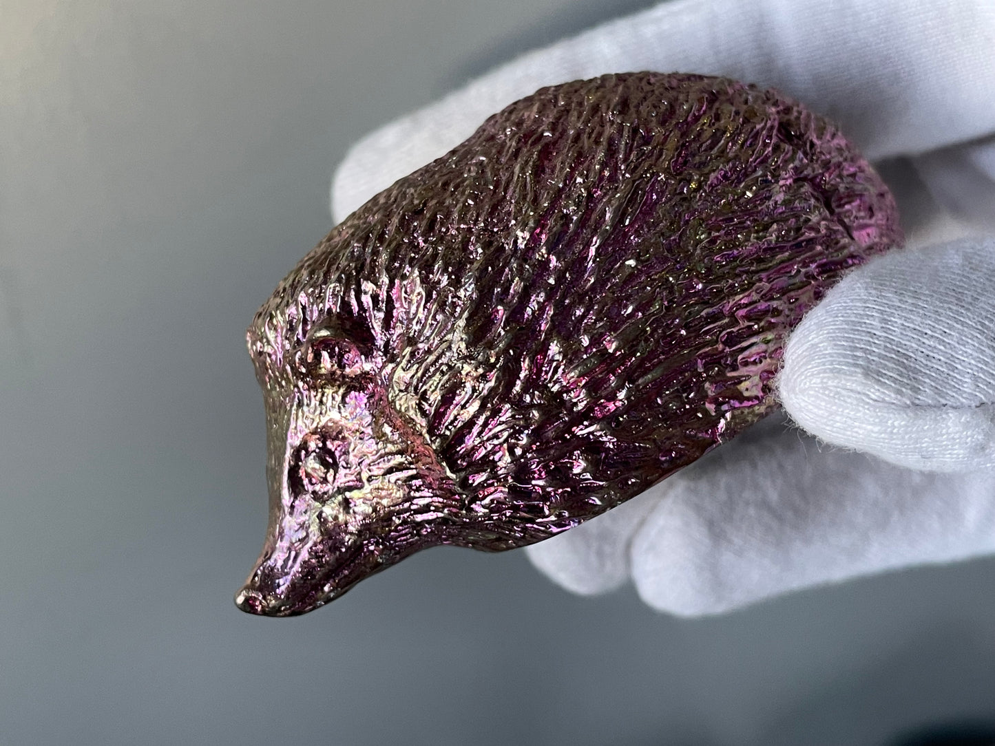 Pink Bismuth Crystal Large Hedgehog Metal Art Sculpture