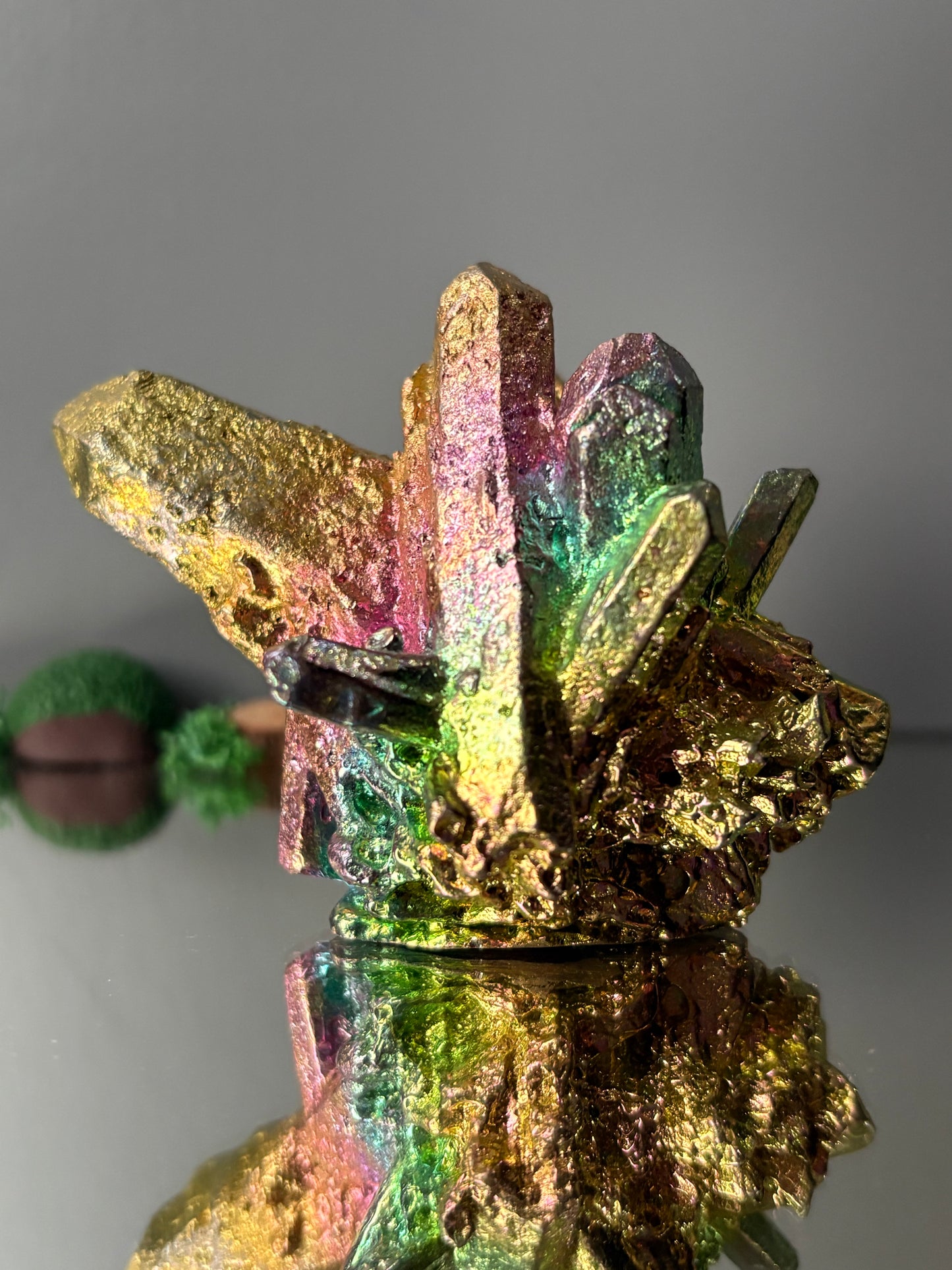 Rainbow Bismuth Crystal Quartz Cluster Metal Art Sculpture