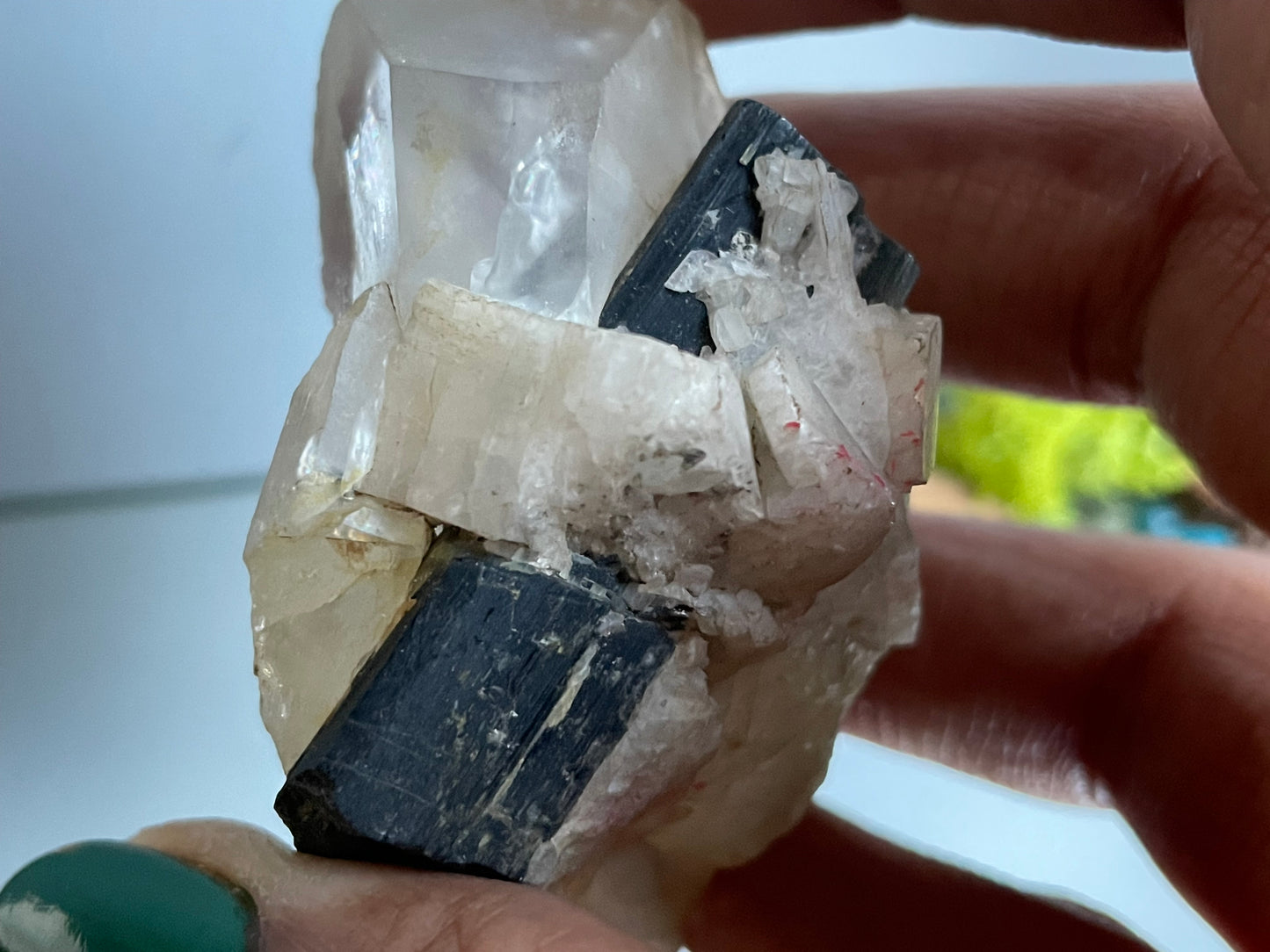 Quartz Black Tourmaline & Albite Rough Crystal Gemstone Mineral Specimen