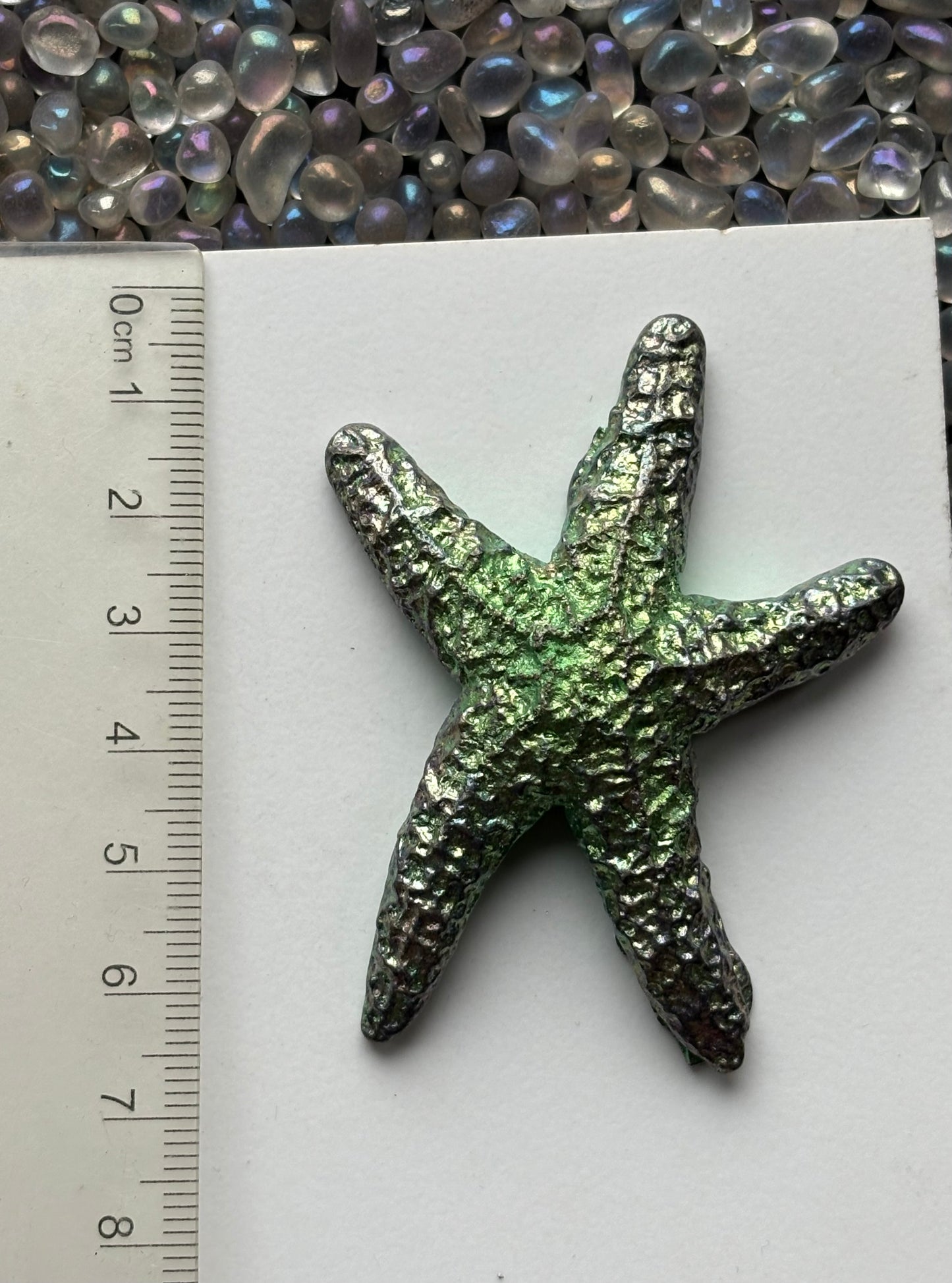 Green Bismuth Crystal Large Starfish Metal Art Sculpture