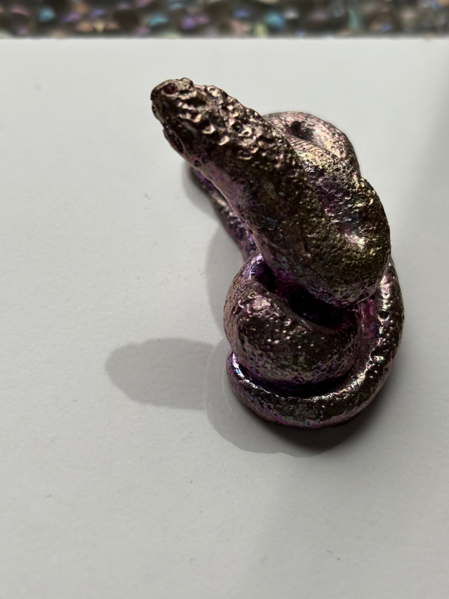 Purple Bismuth Crystal Coil Snake Metal Art Sculpture