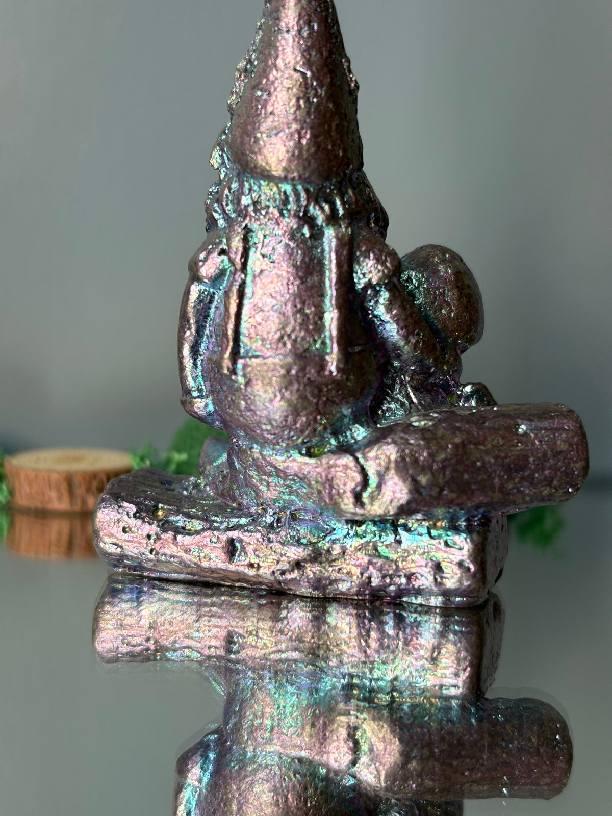 Purple Blue Bismuth Crystal Gnome Metal Art Sculpture