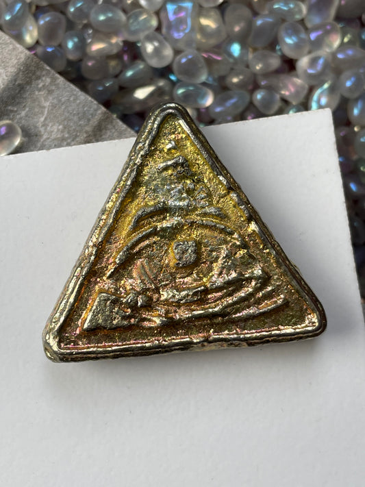 Gold Bismuth Crystal Illuminati Triangle Metal Art Sculpture