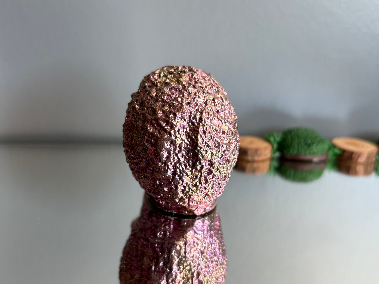 Pink Bismuth Crystal Coral Skull Large Metal Art Sculpture