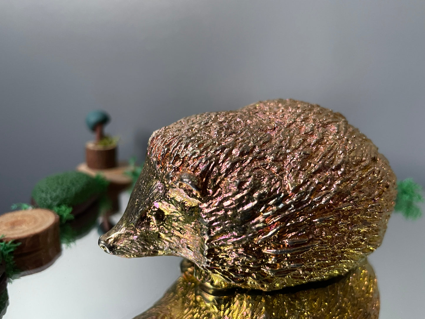 Peach Gold Bismuth Crystal Large Hedgehog Metal Art Sculpture