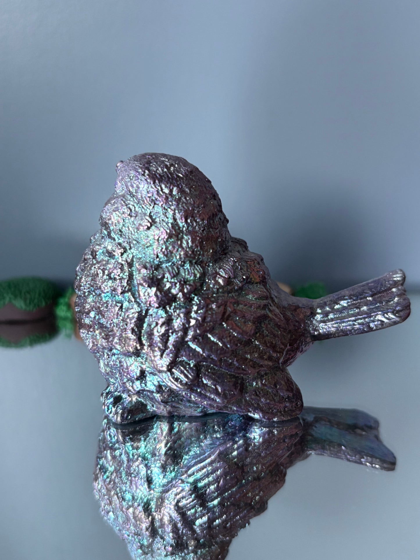 Purple Bismuth Crystal Wren Song Bird Metal Art Sculpture