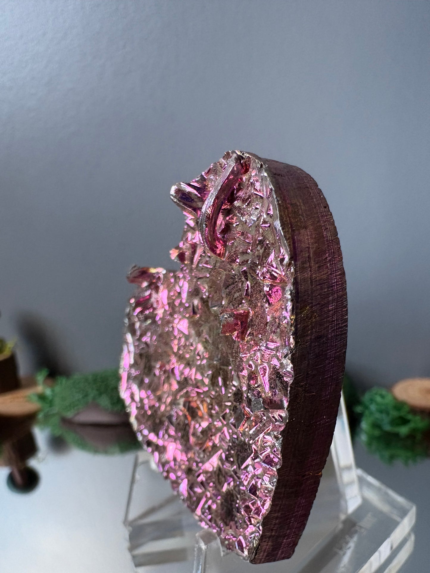 Pink Bismuth Crystal Heart Cut Out Metal Art