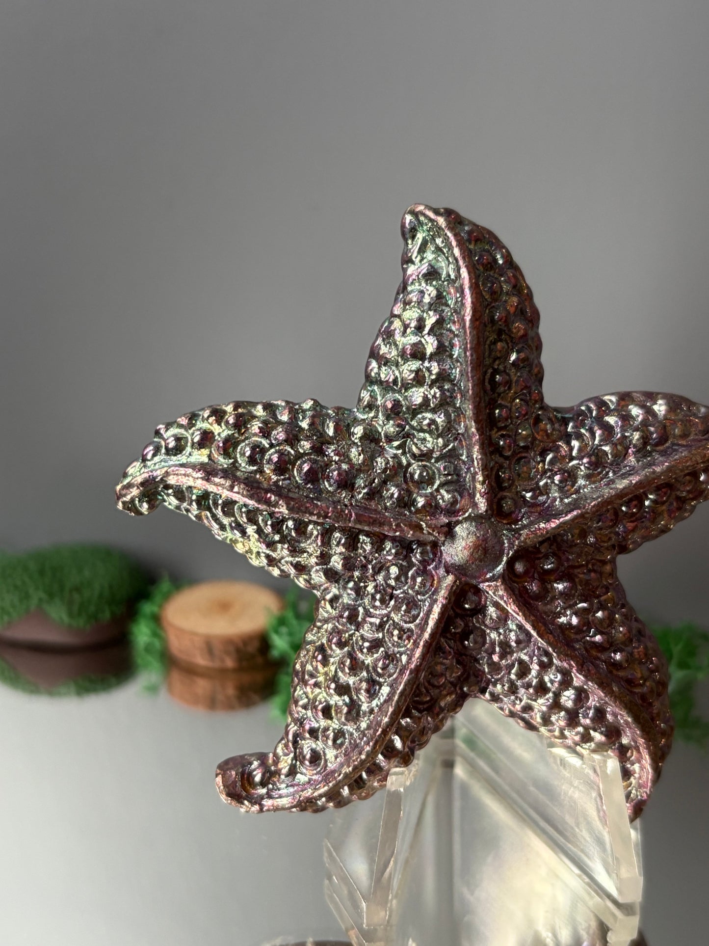 Purple Pink Bismuth Crystal Large Starfish Metal Art Sculpture
