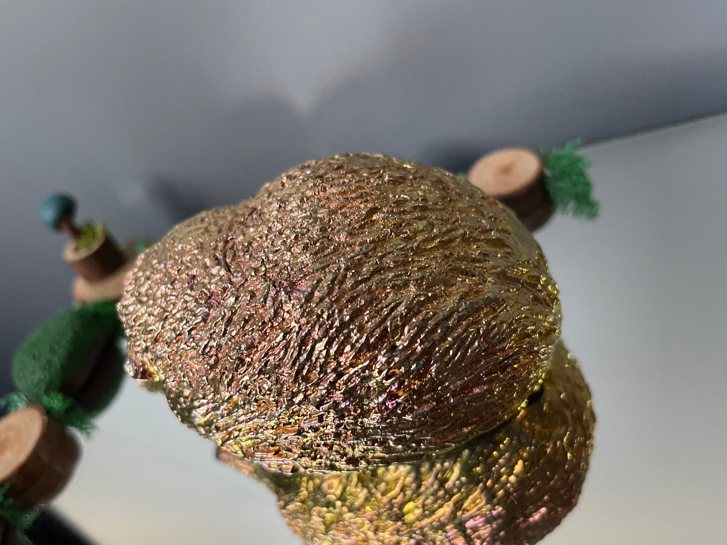 Peach Gold Bismuth Crystal Large Hedgehog Metal Art Sculpture