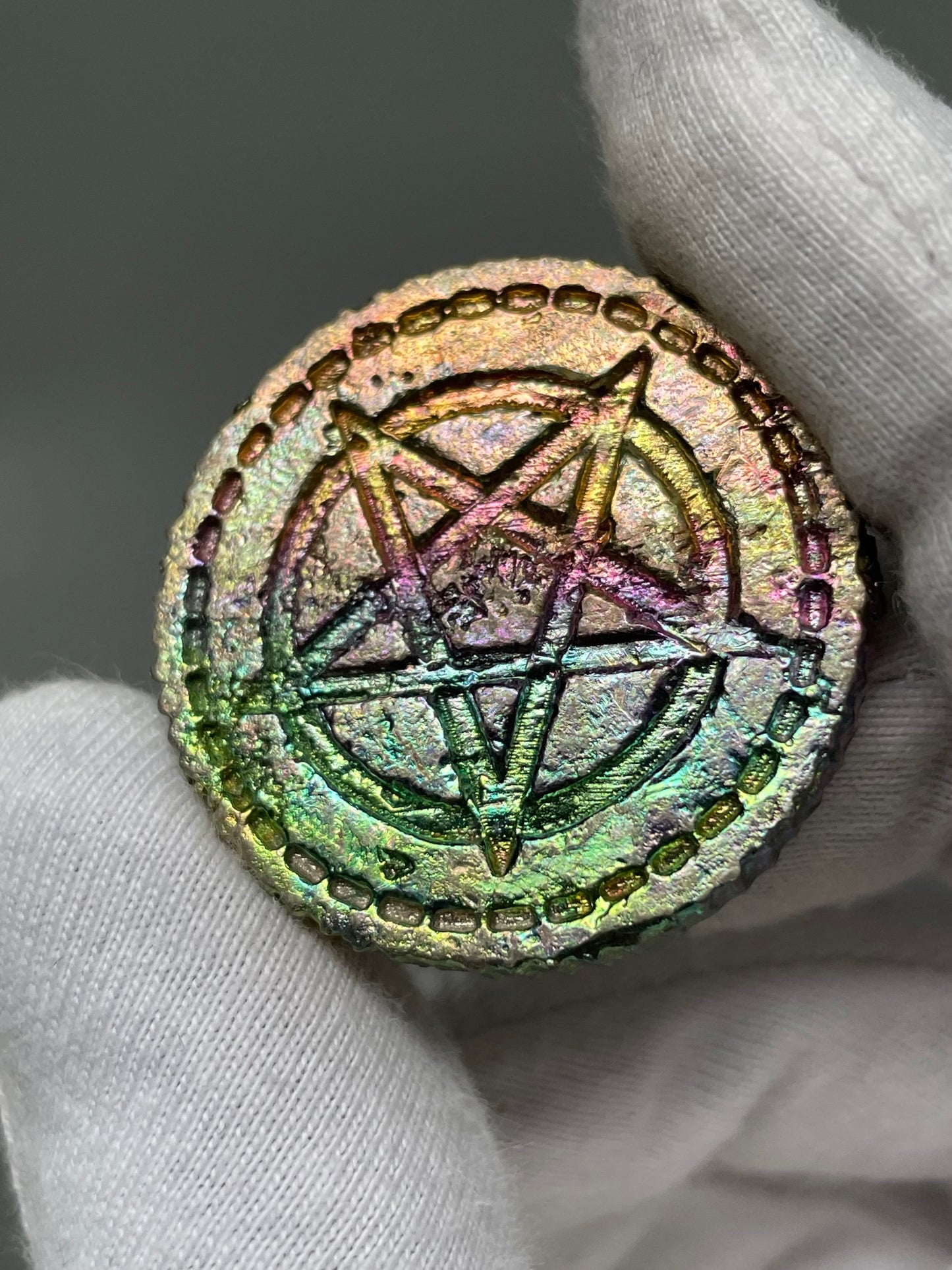 Rainbow Bismuth Crystal Star Coin Metal Sculpture Art (2)