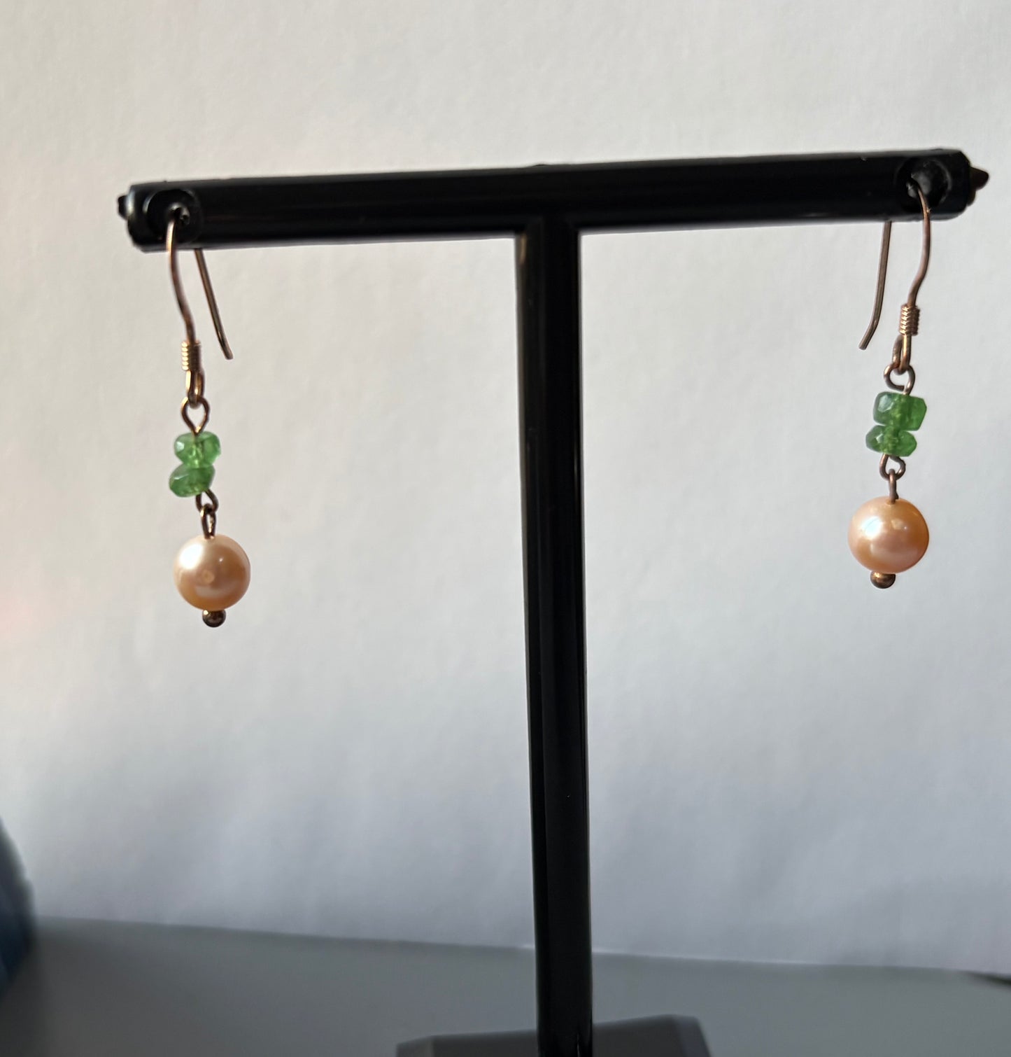 Tsavorite Green Garnet Peach Pearl Crystal Gemstone 18k Gold Sterling Silver Earrings (Certified)