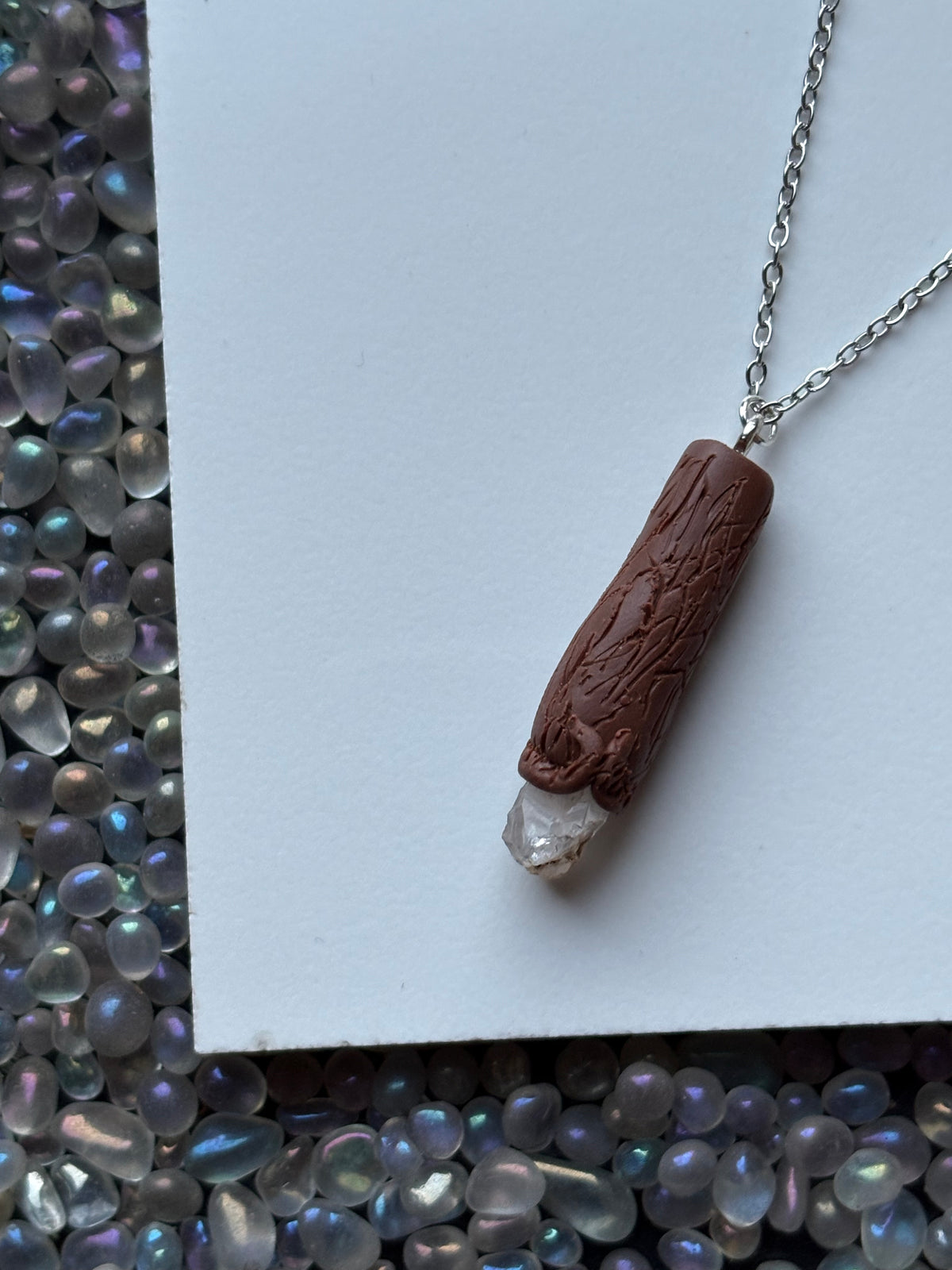 Scottish Quartz Crystal Gemstone Clay Wooden Wand Necklace (6)