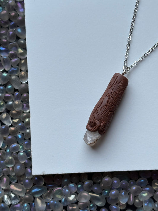 Scottish Quartz Crystal Gemstone Clay Wooden Wand Necklace (6)