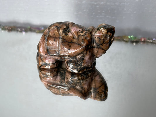 Rhodonite Gemstone Crystal Turtle Animal Carving Small