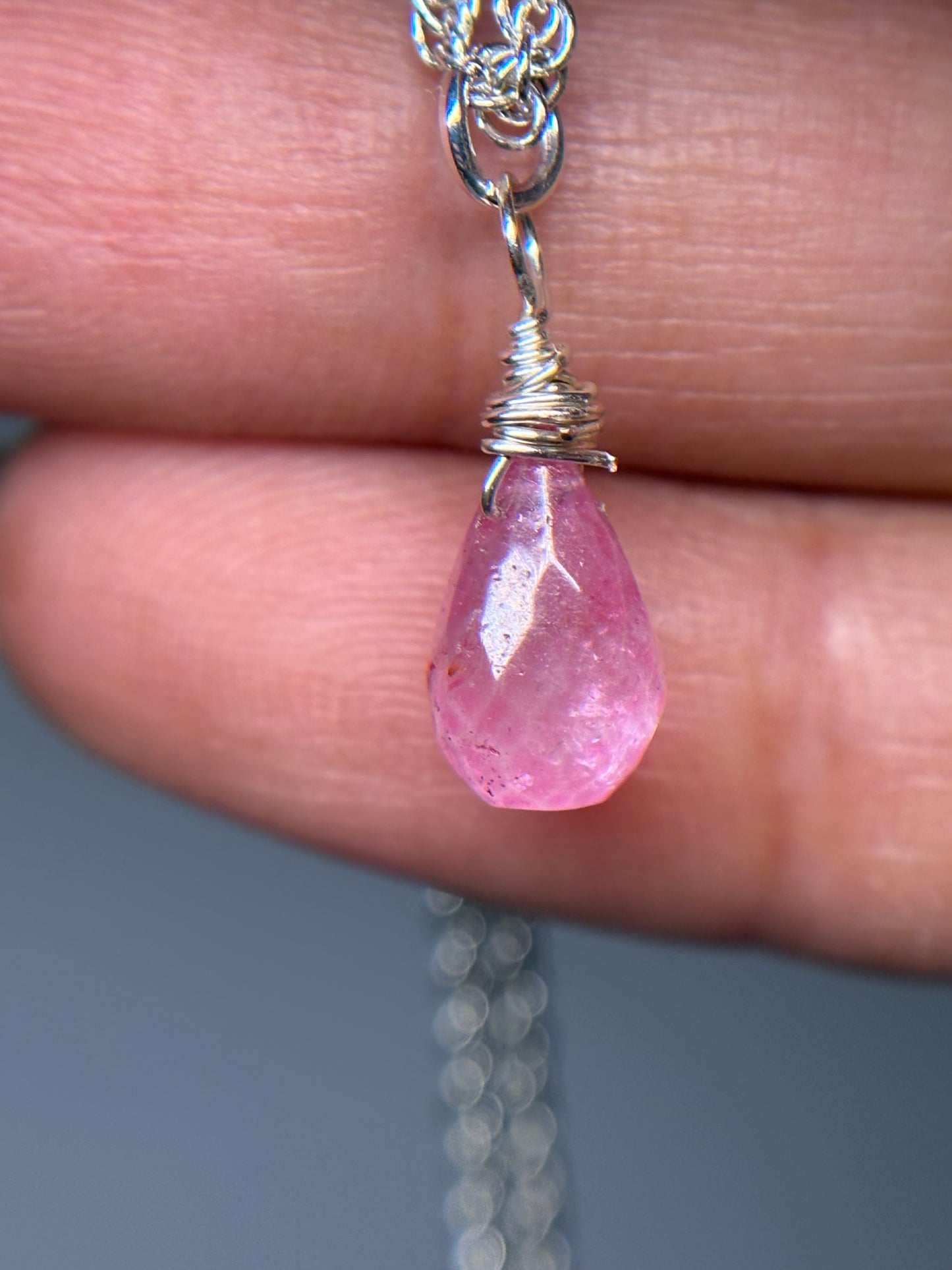 Pink Topaz Briolette Cut Drop Crystal Gemstone Silver Necklace (Certified) (2)