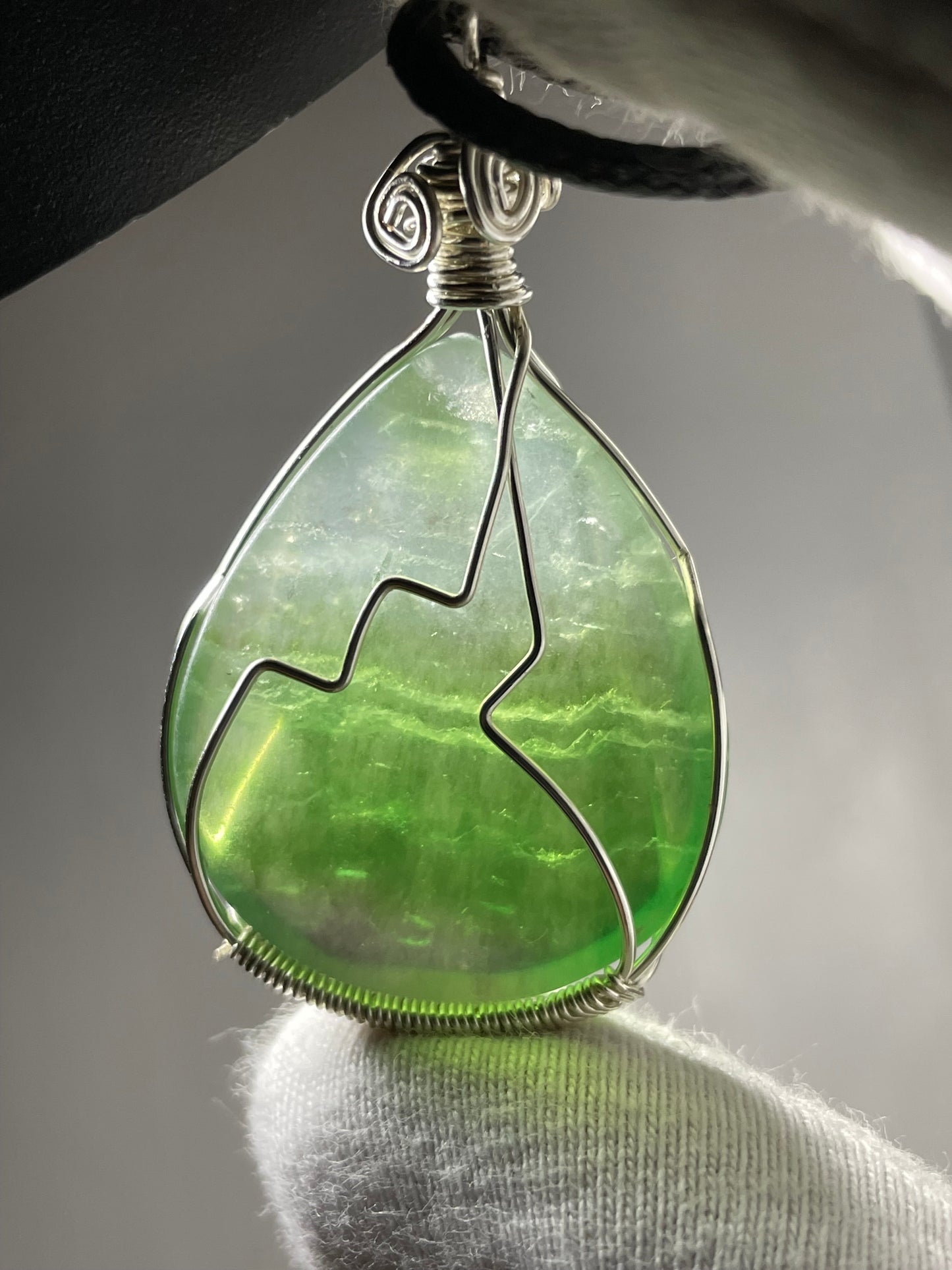 Green Fluorite Crystal Gemstone Wire Wrap Silver Necklace