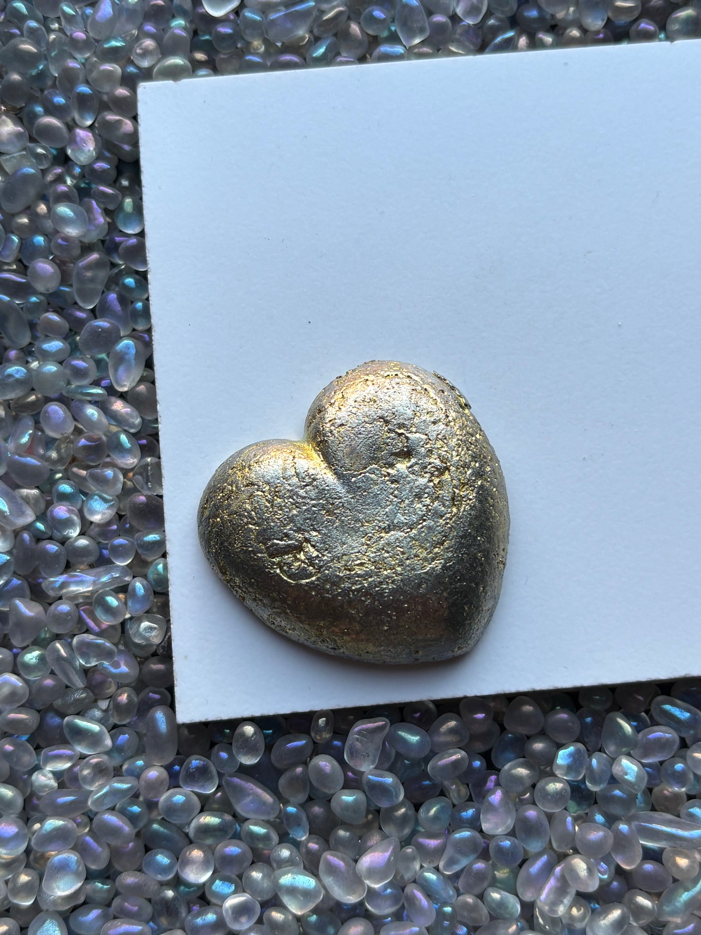 Gold Bismuth Crystal Heart Metal Art Sculpture